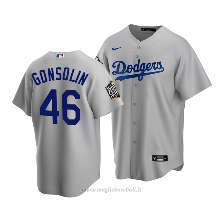 Maglia Baseball Uomo Los Angeles Dodgers Tony Gonsolin 2020 Replica Alternato Grigio